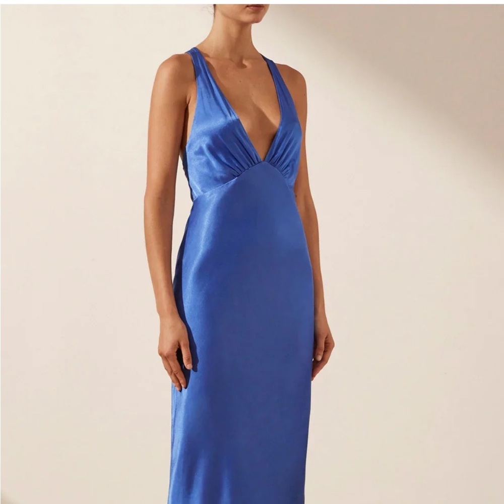Shona Joy Blue Satin Dress